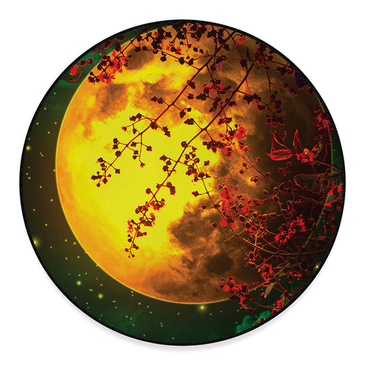 Yellow Full Moon Print Round Floor Mat