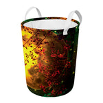 Yellow Full Moon Print Round Laundry Basket