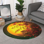 Yellow Full Moon Print Round Rug