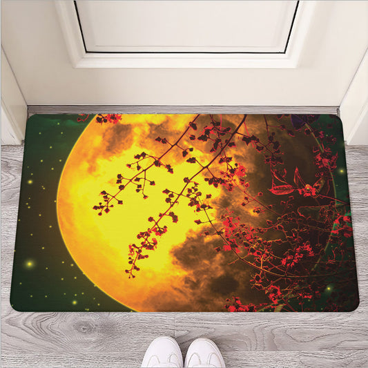 Yellow Full Moon Print Rubber Doormat