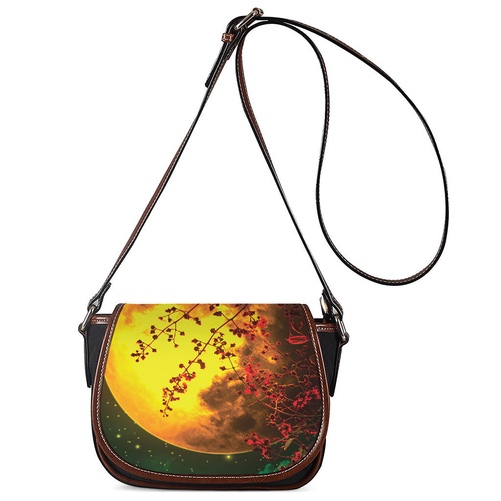 Yellow Full Moon Print Saddle Bag