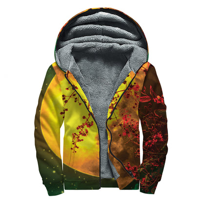 Yellow Full Moon Print Sherpa Lined Zip Up Hoodie
