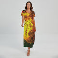 Yellow Full Moon Print Short Sleeve Maxi Dress