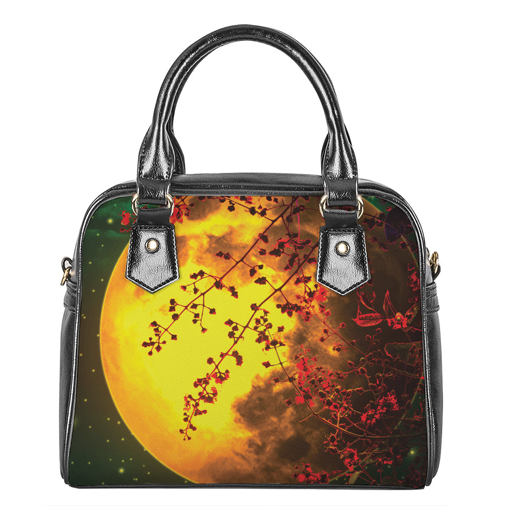 Yellow Full Moon Print Shoulder Handbag