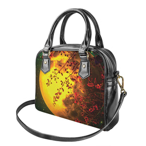 Yellow Full Moon Print Shoulder Handbag