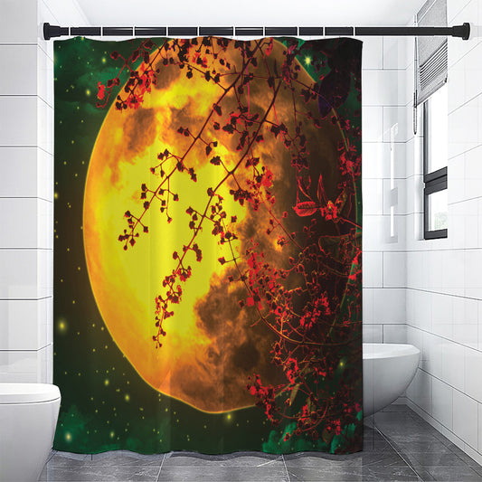 Yellow Full Moon Print Shower Curtain