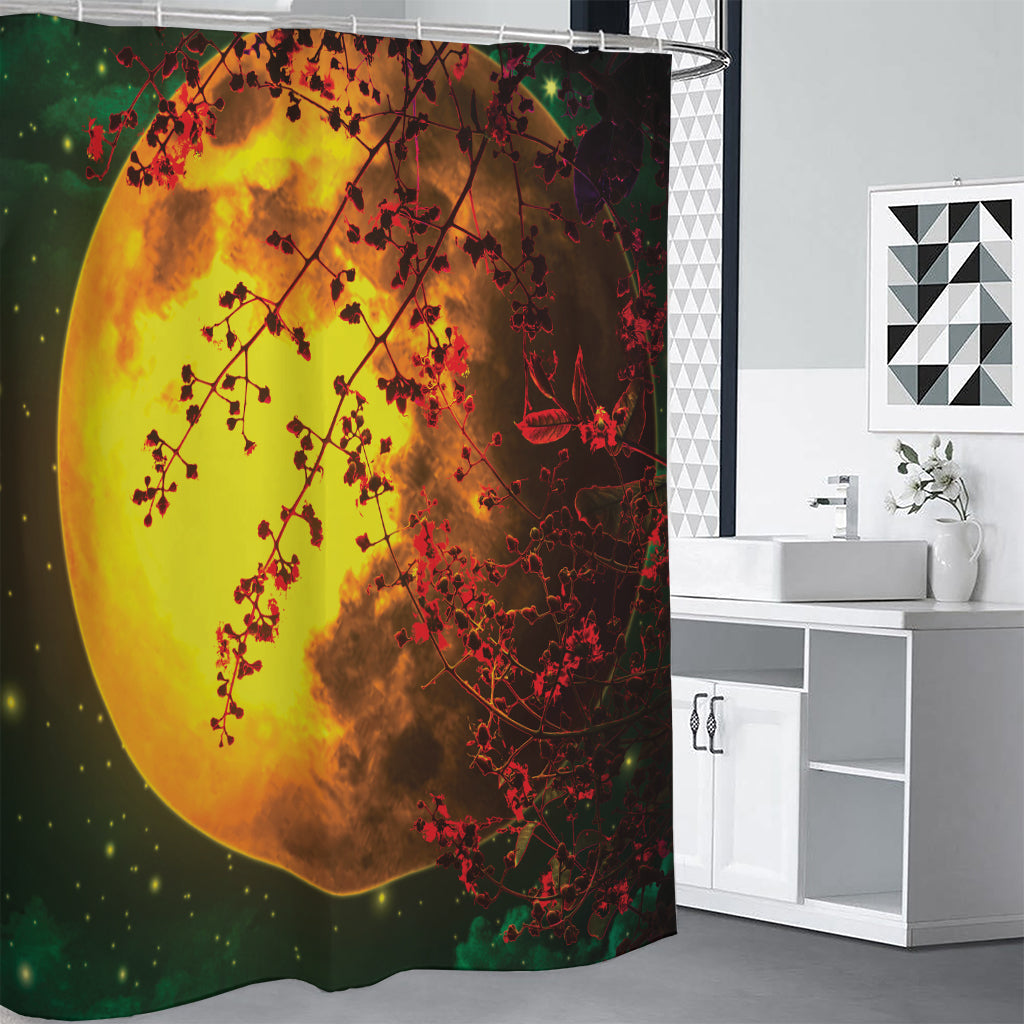 Yellow Full Moon Print Shower Curtain