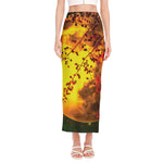 Yellow Full Moon Print Side Slit Maxi Skirt