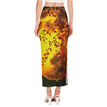 Yellow Full Moon Print Side Slit Maxi Skirt