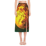 Yellow Full Moon Print Side Slit Midi Skirt