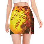 Yellow Full Moon Print Side Slit Mini Skirt