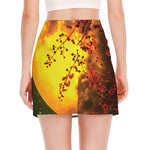 Yellow Full Moon Print Side Slit Mini Skirt
