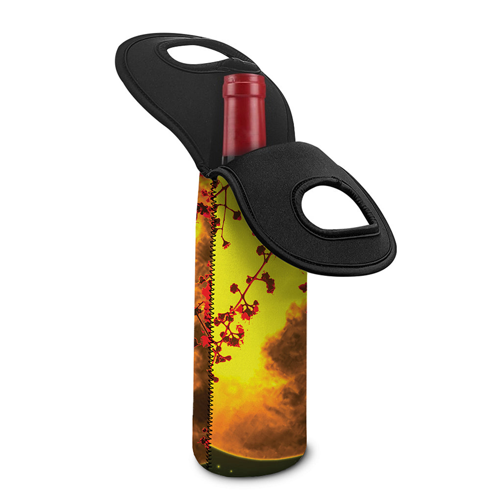 Yellow Full Moon Print Single Neoprene Wine Tote