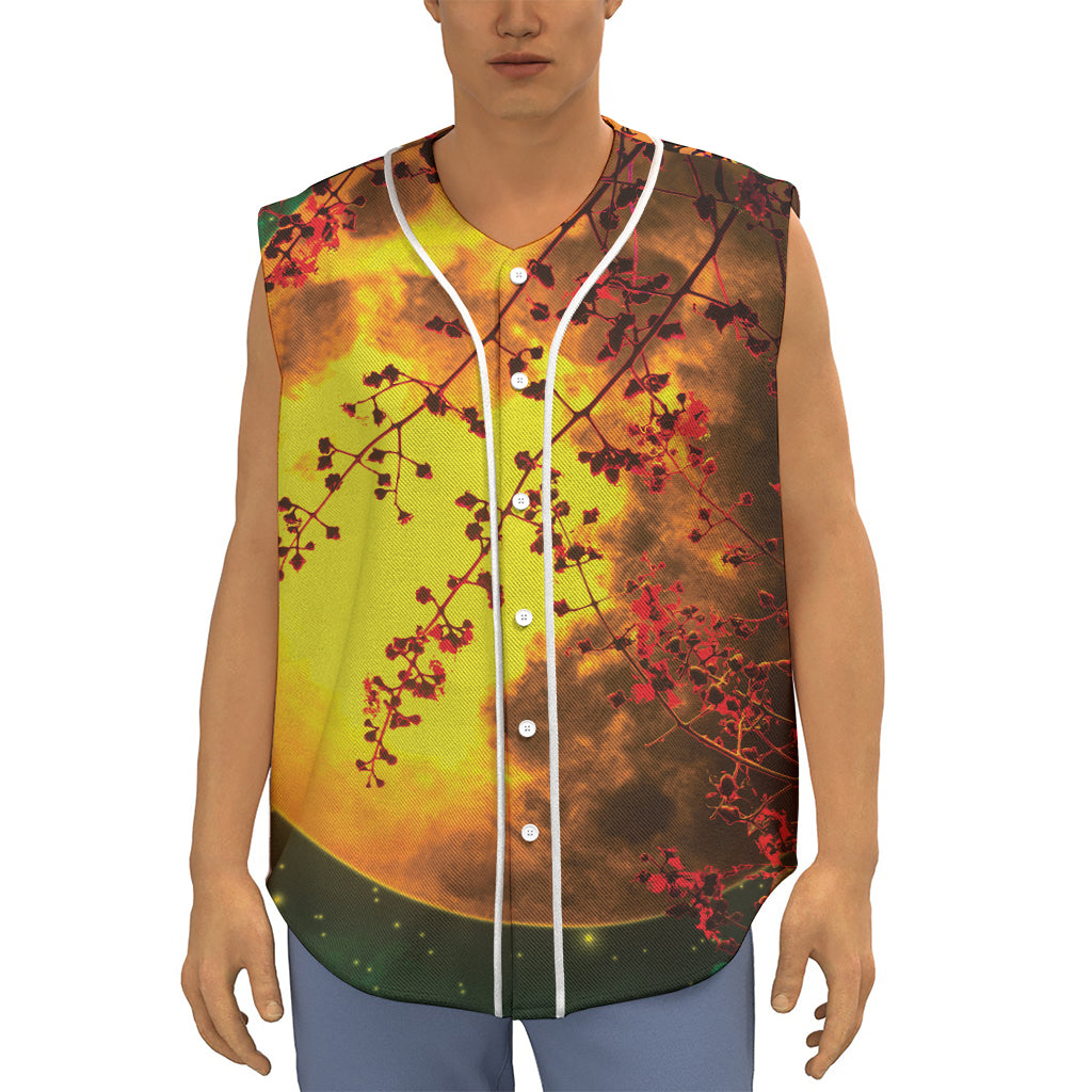 Yellow Full Moon Print Sleeveless Baseball Jersey