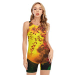Yellow Full Moon Print Sleeveless One Piece Swimsuit