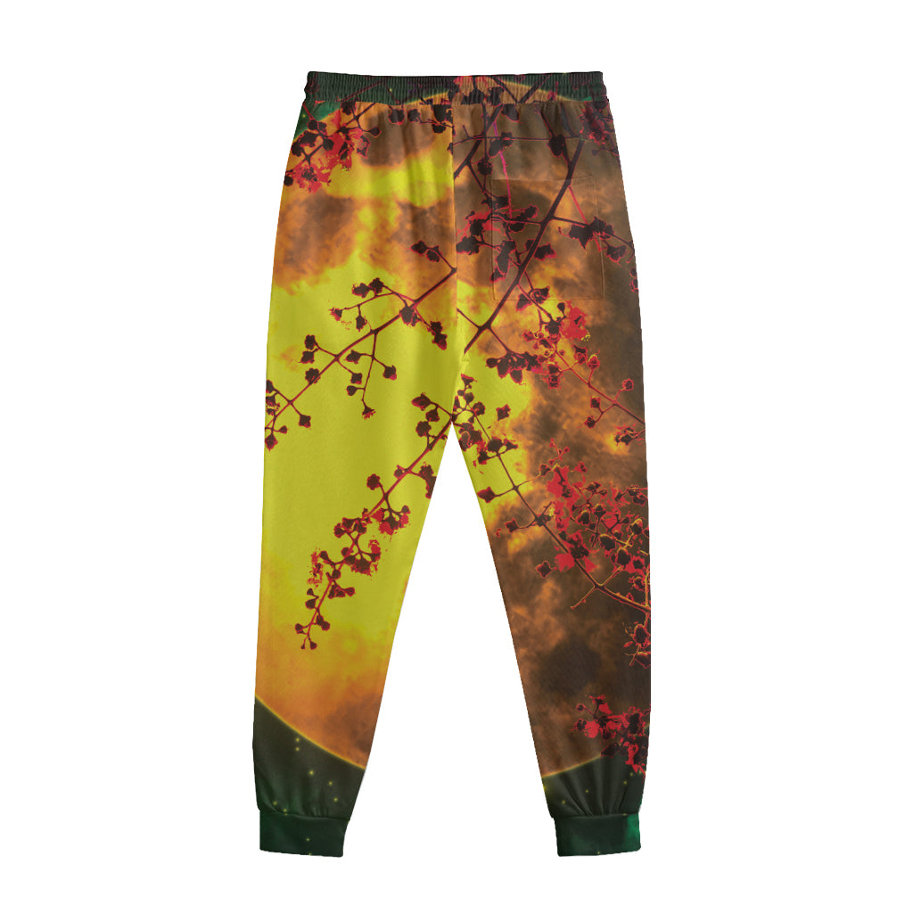 Yellow Full Moon Print Sweatpants