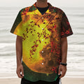 Yellow Full Moon Print Textured Short Sleeve Shirt