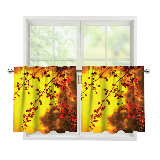 Yellow Full Moon Print Tier Curtains