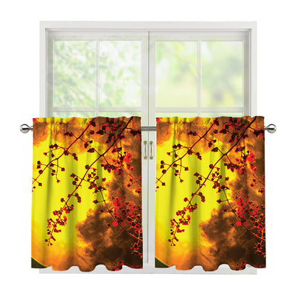 Yellow Full Moon Print Tier Curtains