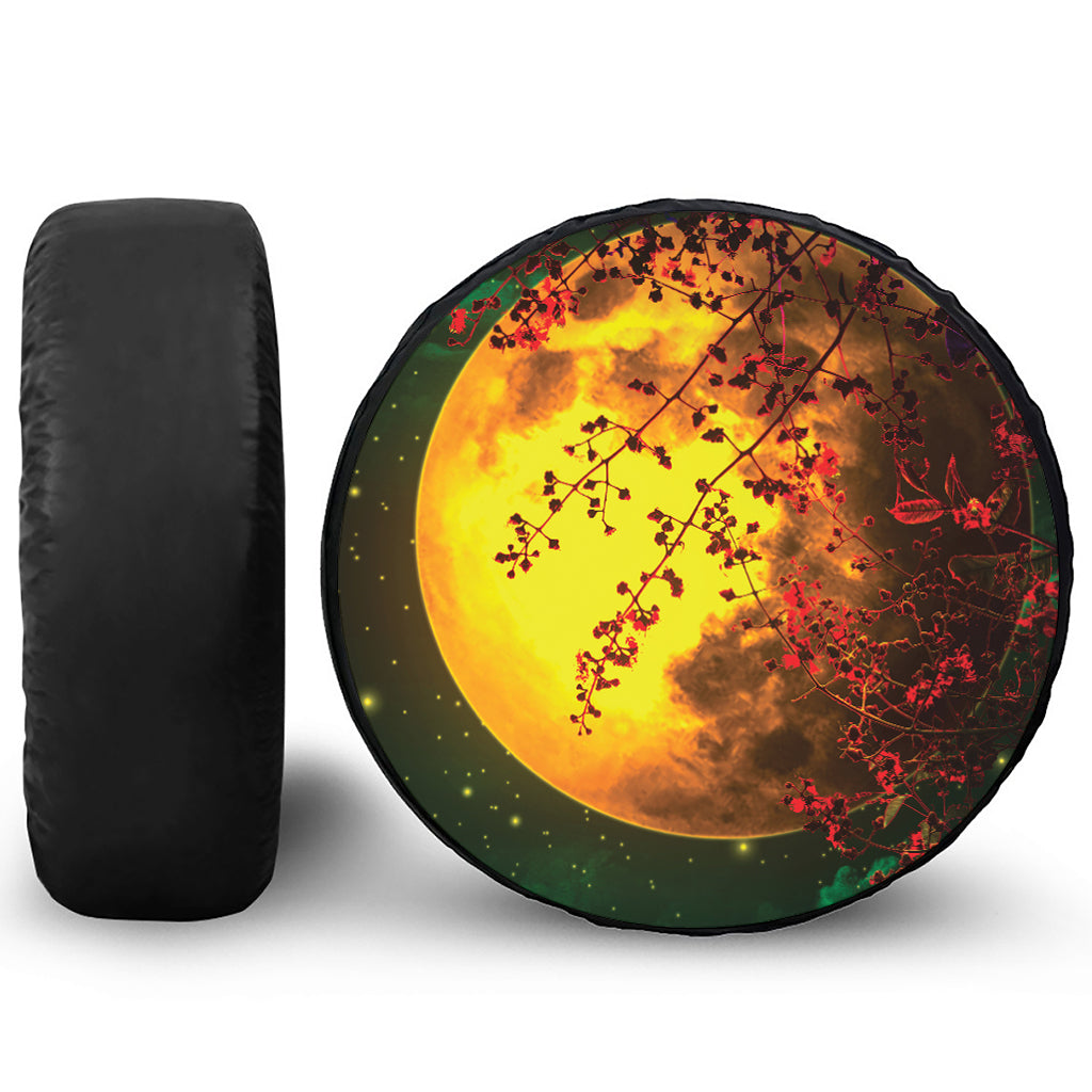 Yellow Full Moon Print Tire Cover