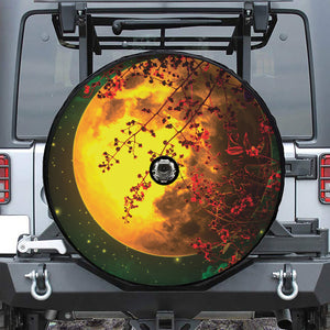 Yellow Full Moon Print Tire Cover With Camera Hole