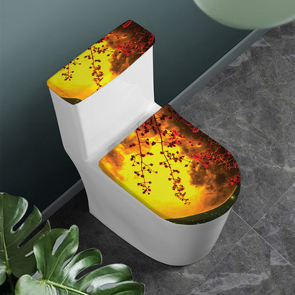 Yellow Full Moon Print Toilet Lid And Tank Cover Set