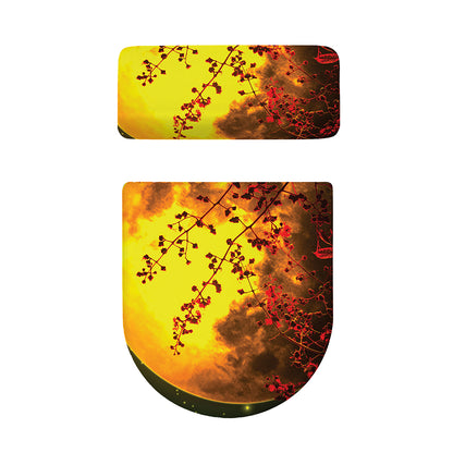 Yellow Full Moon Print Toilet Lid And Tank Cover Set