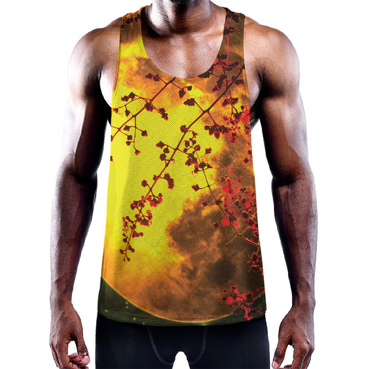 Yellow Full Moon Print Training Tank Top