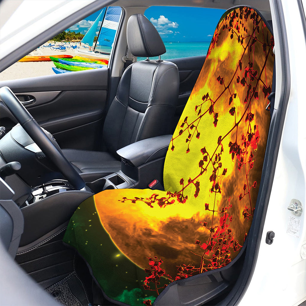 Yellow Full Moon Print Waterproof Car Seat Cover