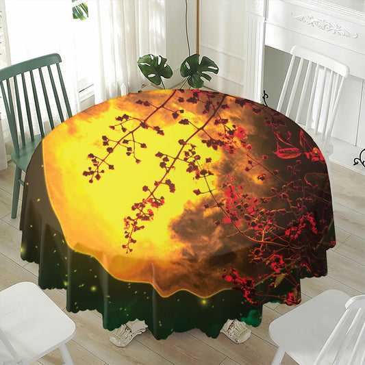 Yellow Full Moon Print Waterproof Round Tablecloth