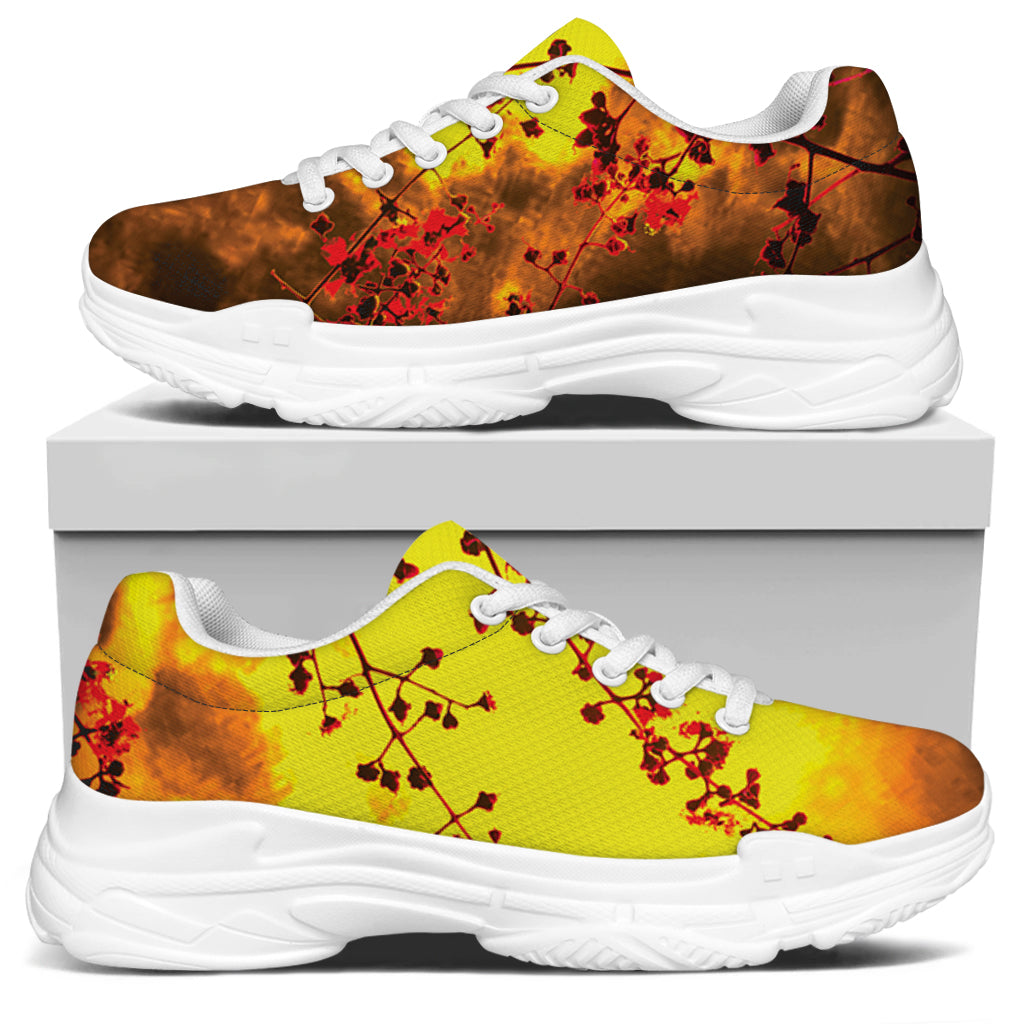 Yellow Full Moon Print White Chunky Shoes