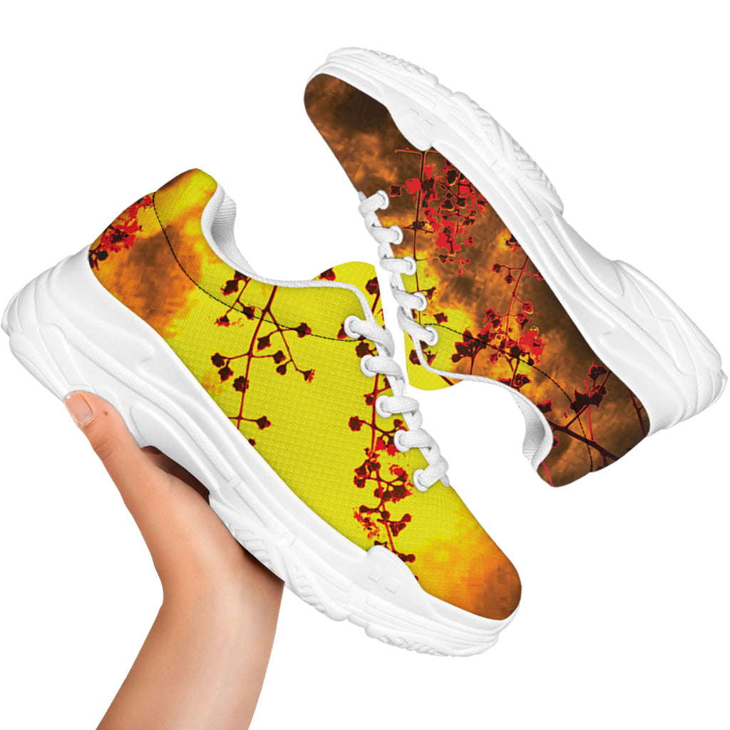 Yellow Full Moon Print White Chunky Shoes