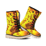 Yellow Full Moon Print Winter Boots
