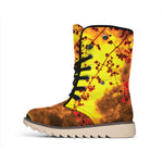 Yellow Full Moon Print Winter Boots