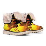 Yellow Full Moon Print Winter Boots