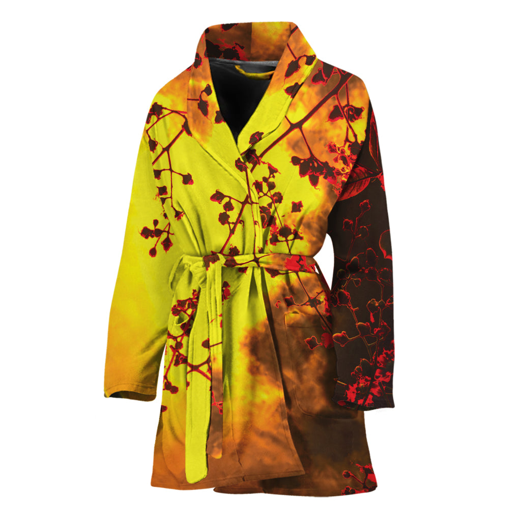 Yellow Full Moon Print Women's Bathrobe