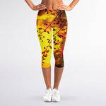 Yellow Full Moon Print Women's Capri Leggings