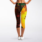 Yellow Full Moon Print Women's Capri Leggings