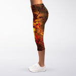 Yellow Full Moon Print Women's Capri Leggings