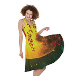 Yellow Full Moon Print Women's Sleeveless Dress