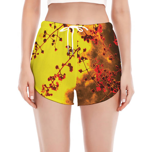 Yellow Full Moon Print Women's Split Running Shorts