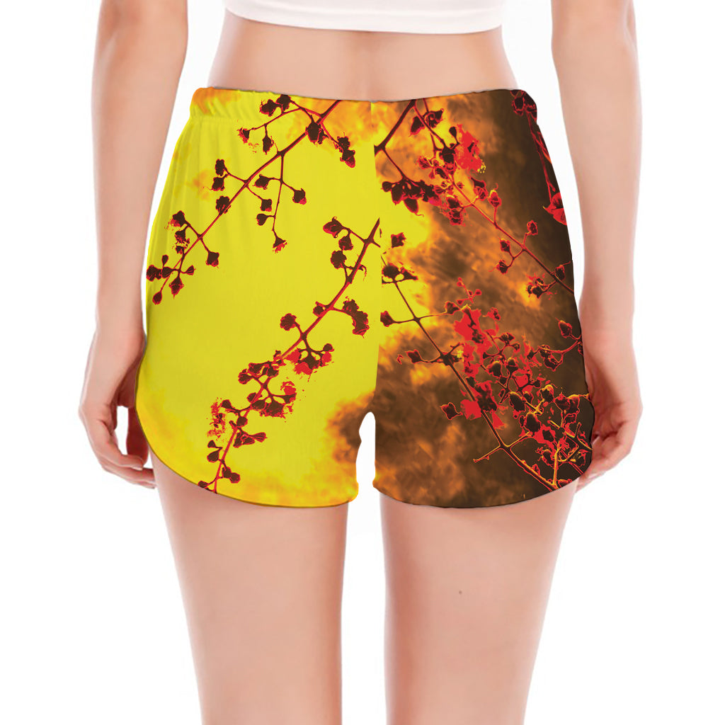 Yellow Full Moon Print Women's Split Running Shorts