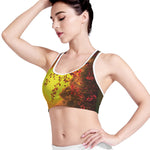 Yellow Full Moon Print Women's Sports Bra
