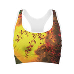 Yellow Full Moon Print Women's Sports Bra