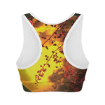Yellow Full Moon Print Women's Sports Bra