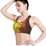 Yellow Full Moon Print Women's Sports Bra