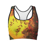 Yellow Full Moon Print Women's Sports Bra