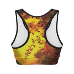Yellow Full Moon Print Women's Sports Bra