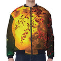 Yellow Full Moon Print Zip Sleeve Bomber Jacket