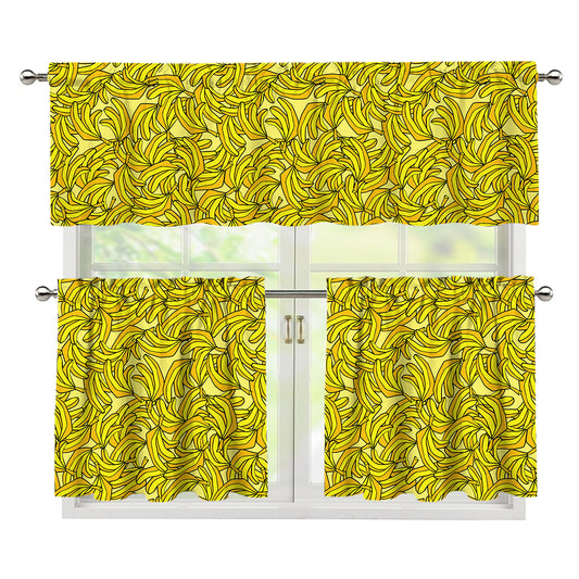 Yellow Geometric Banana Pattern Print 3 Piece Kitchen Curtains